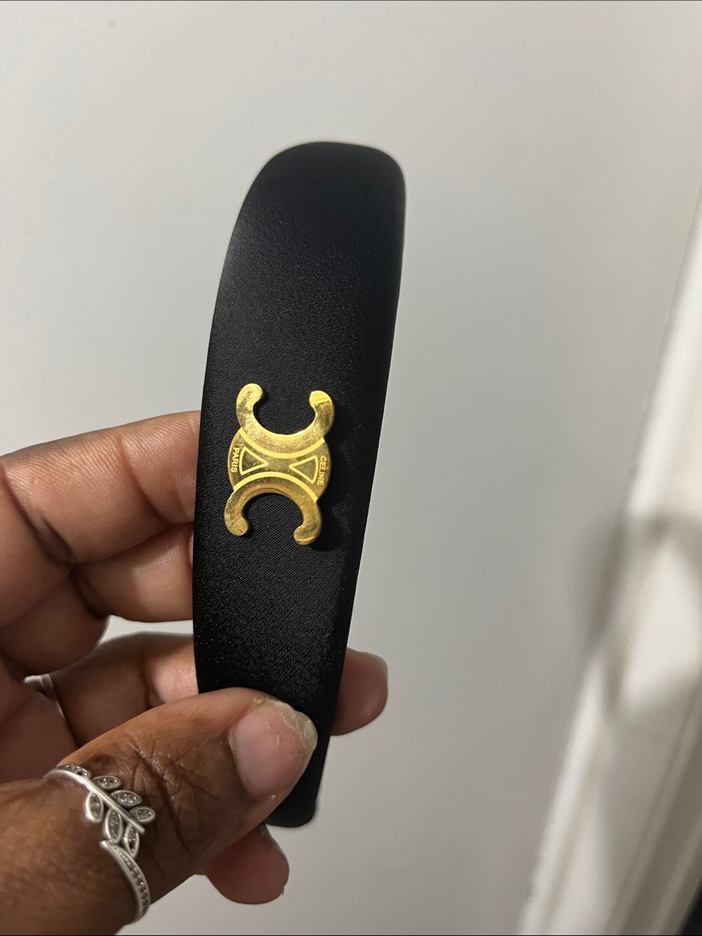 Celine Black Headband with Gold Triomphe Accent - Picture 3 of 3